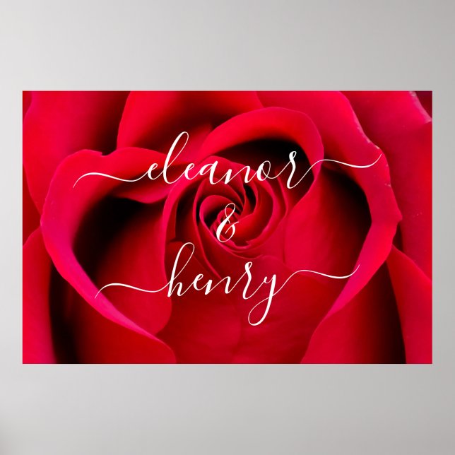 Romantic Elegant Red Rose Couple Names Script Poster (Front)