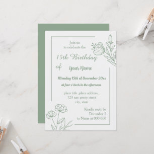 Romantic elegant sage green floral birthday invitation