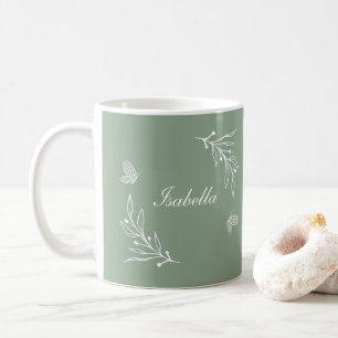 Romantic elegant sage green floral  coffee mug