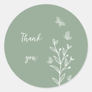 Romantic elegant sage green floral wedding classic round sticker