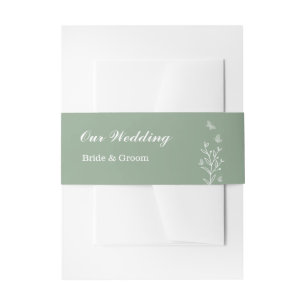 Romantic elegant sage green floral wedding invitation belly band