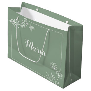 Romantic elegant sage green floral wedding large gift bag