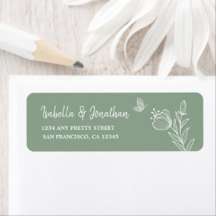 Romantic elegant sage green floral wedding return address label