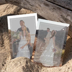 Romantic elegant script 2 photos overlay wedding thank you card