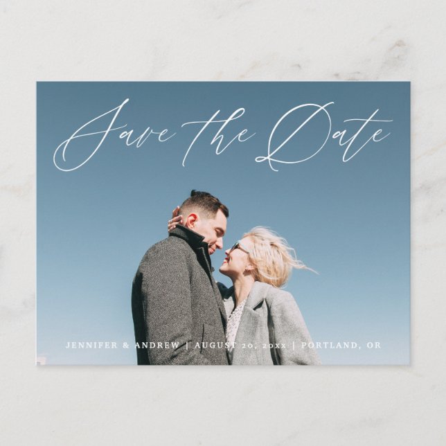Romantic Elegant Script Photo Save The Date Postcard (Front)