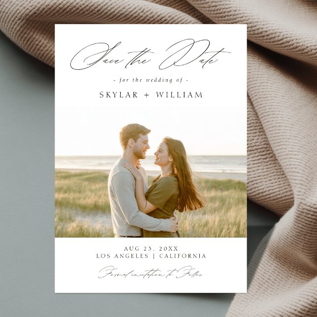 Romantic Elegant Script Rustic Beach Photo Wedding Save The Date (Creator Uploaded)