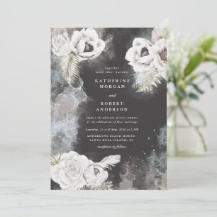 romantic elegant silver floral wedding invitation