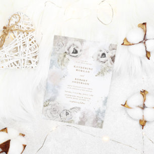 romantic elegant silver floral wedding invitation