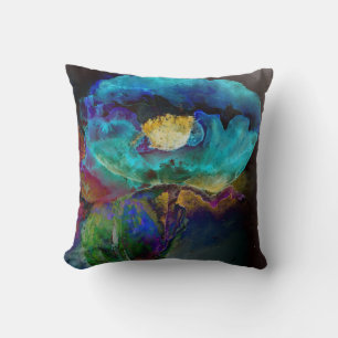 Romantic elegant teal floral watercolor painting cushion
