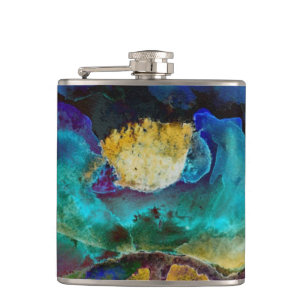 Romantic elegant teal floral watercolor painting hip flask