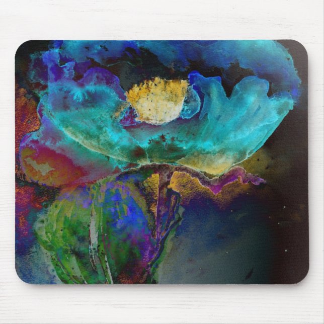 Romantic elegant teal floral watercolor painting mouse pad (Front)