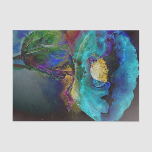 Romantic elegant teal floral watercolor painting tissue paper (Front)