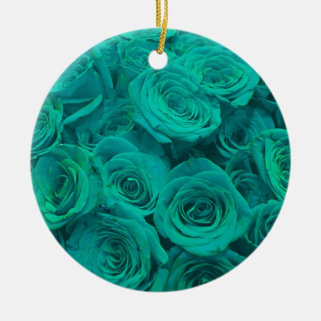 Romantic elegant teal - green  roses ceramic ornament (Front)