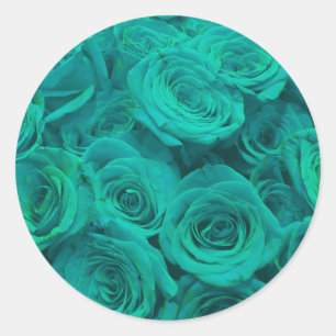 Romantic elegant teal - green roses classic round sticker