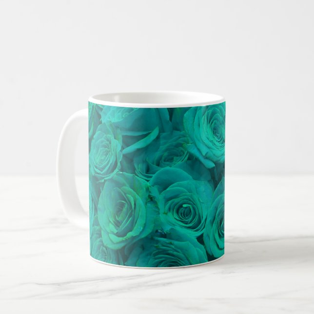 Romantic elegant teal - green  roses coffee mug (Front Left)