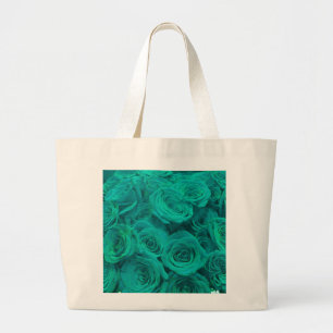 Romantic elegant teal - green  roses large tote bag