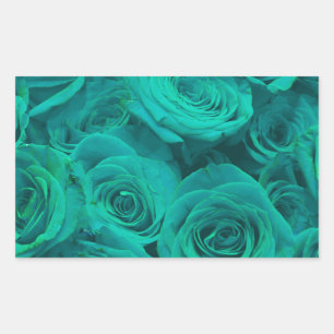Romantic elegant teal - green roses rectangular sticker