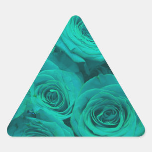 Romantic elegant teal - green roses triangle sticker
