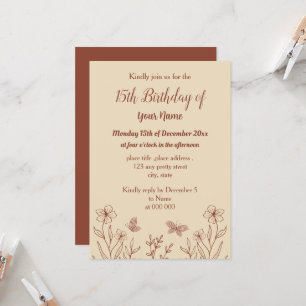 Romantic elegant terracotta floral birthday invitation