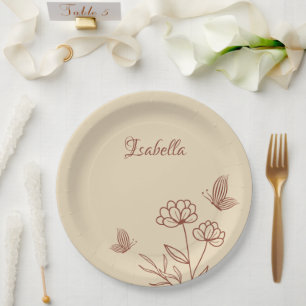 Romantic elegant terracotta floral paper plate