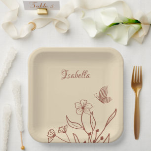 Romantic elegant terracotta floral paper plate