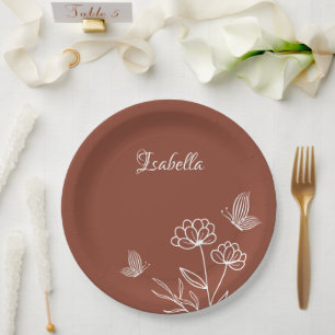 Romantic elegant terracotta floral wedding paper plate