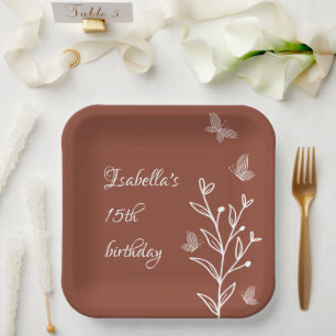 Romantic elegant terracotta floral wedding paper plate