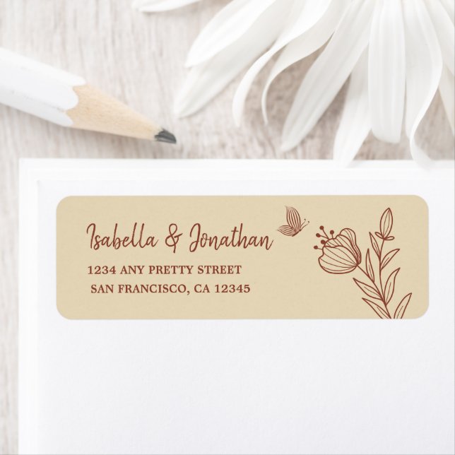 Romantic elegant terracotta floral wedding return address label (Insitu)