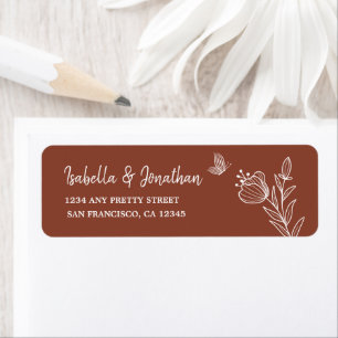Romantic elegant terracotta floral wedding return address label