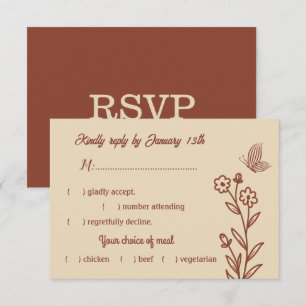 Romantic elegant terracotta floral wedding RSVP card