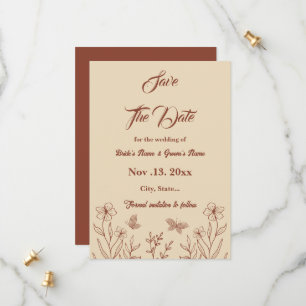 Romantic elegant terracotta floral wedding save the date