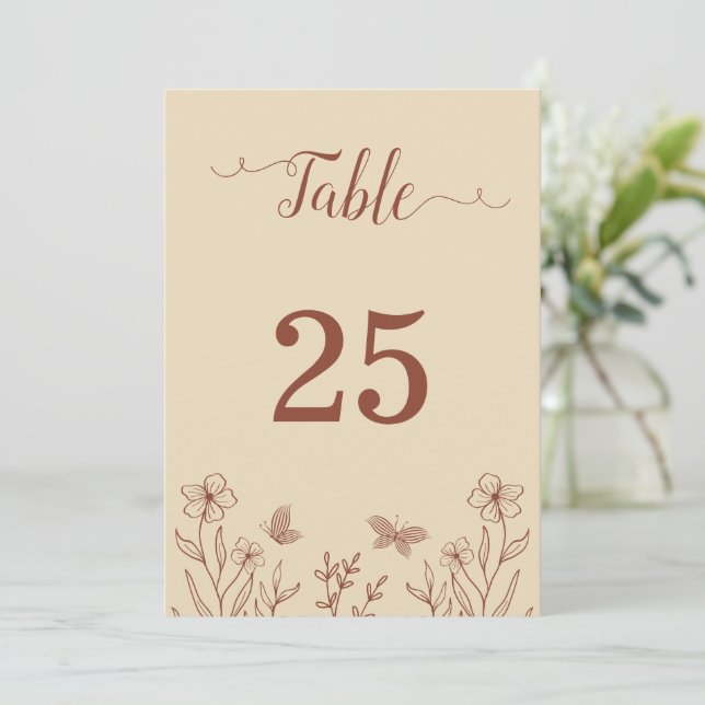 Romantic elegant terracotta  table number (Standing Front)