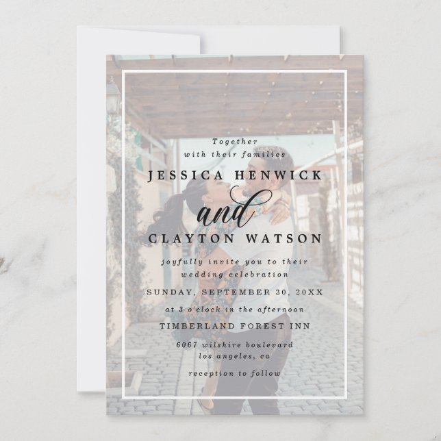 Romantic Elegant Vellum Overlay 2 Photo Wedding Invitation (Front)