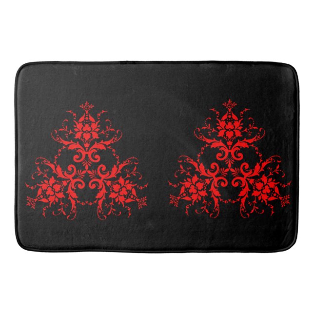 Romantic, Elegant Vintage Damask Red Goth Bath Mat (Front)