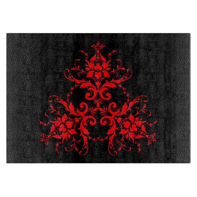 Romantic, Elegant Vintage Damask Red Goth  Cutting Board (Front)