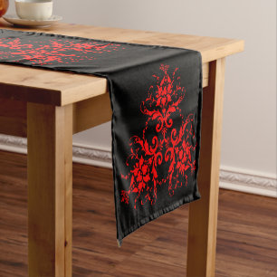 Romantic, Elegant Vintage Damask Red Goth Short Table Runner