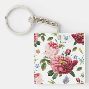 Romantic Elegant Vintage Pink English Roses Key Ring