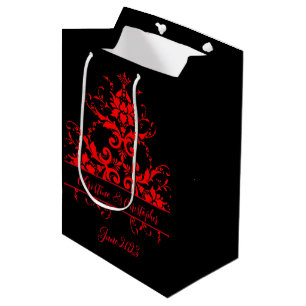 Romantic, Elegant Vintage Red Damask Medium Gift Bag