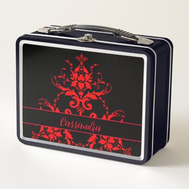 Romantic, Elegant Vintage Red Damask  Metal Lunch Box (Front)