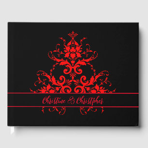 Romantic, Elegant Vintage Red Damask Wedding Guest Book