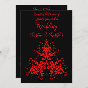 Romantic, Elegant Vintage Red Damask Wedding Invitation