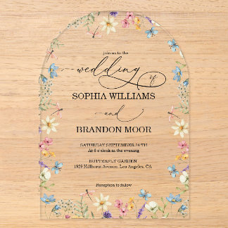 Romantic Elegant Wildflowers Butterfly Wedding Acrylic Invitations