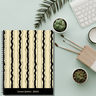 Romantic Elegant Yellow and Black Stripes Custom Notebook