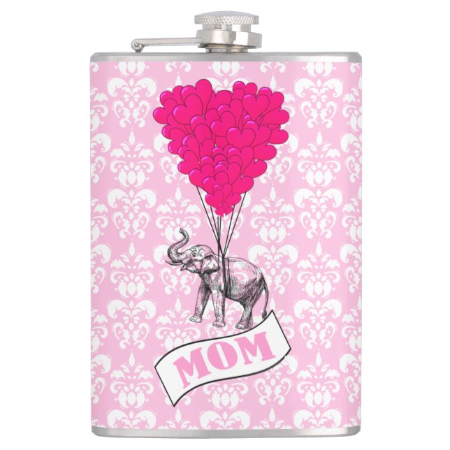 Romantic elephant and heart moms hip flask (Front)