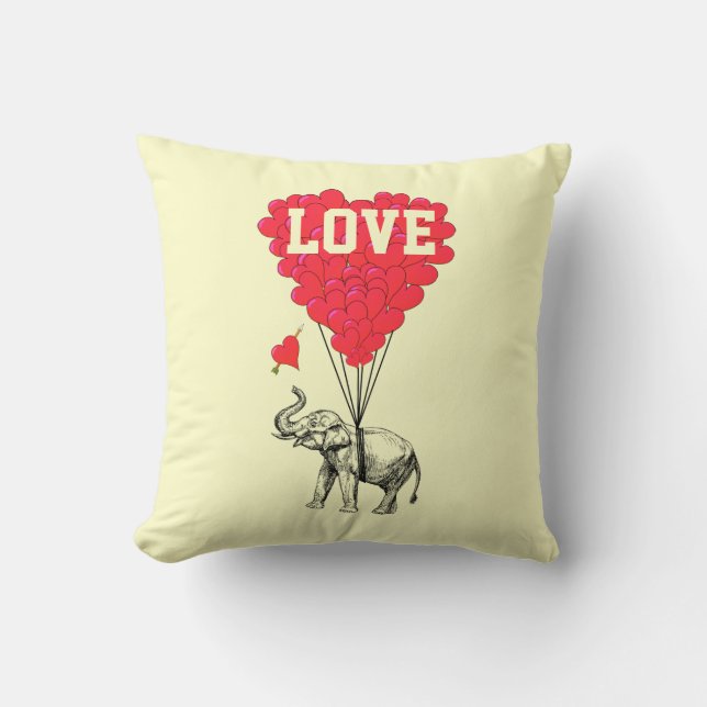 Romantic elephant and love text cushion (Front)