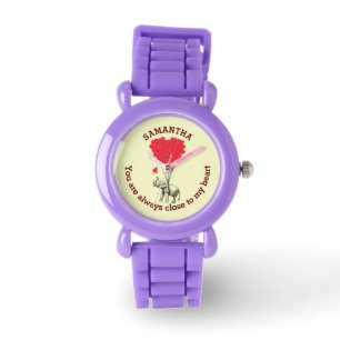 Romantic elephant and red heart personalised watch