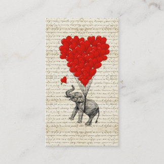Romantic elephant & heart balloons business card