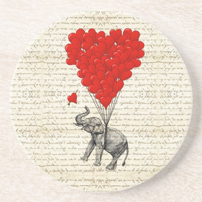 Romantic elephant & heart balloons coaster (Front)