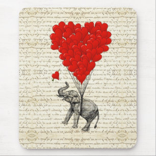 Romantic elephant & heart balloons mouse pad