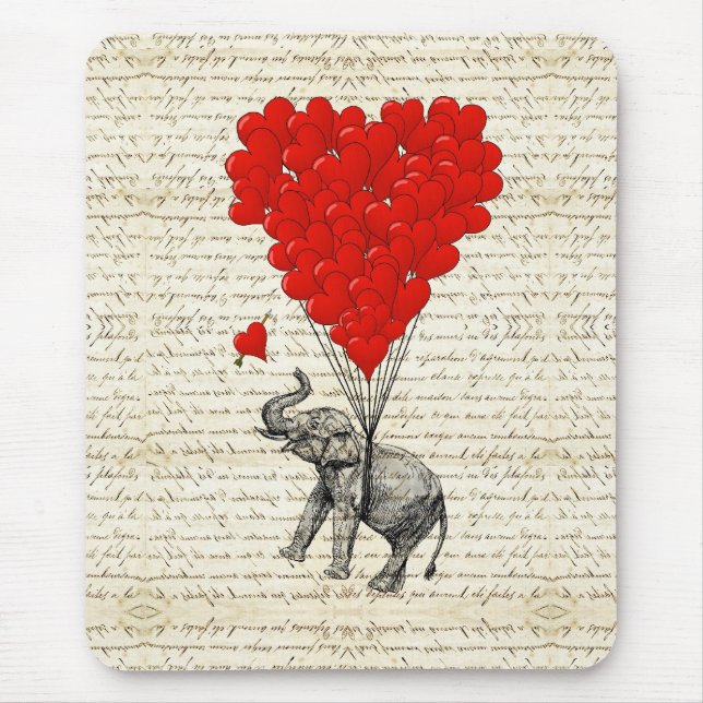 Romantic elephant & heart balloons mouse pad (Front)